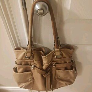 B. Makowsky Eden Genuine Beige Leather Large Belted Tote Shopper